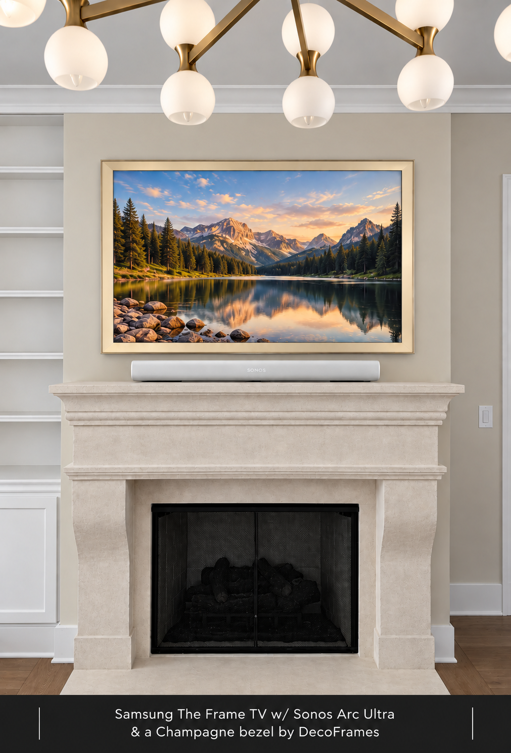 Samsung The Frame TV w/ Sonos Arc Ultra & a Champagne bezel by DecoFrames