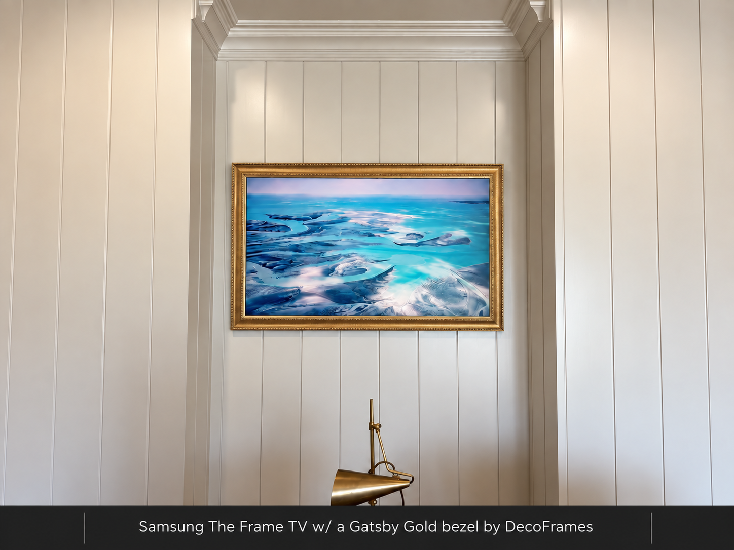 Samsung The Frame TV w/ a Gatsby Gold bezel by DecoFrames
